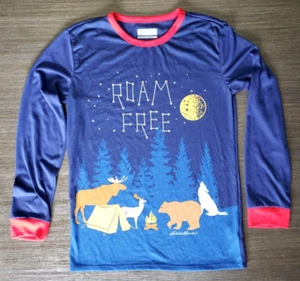 Eddie Bauer Long Sleeve Pajama Shirt Red Blue  "Roam Free"  Boy s Sz L (14-16) - Picture 1 of 4