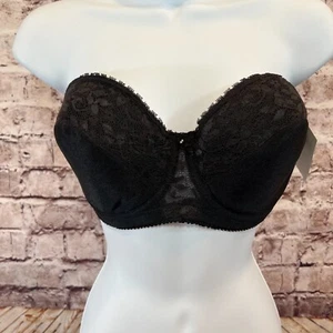 Carnival Black Lace Comfort Soft Underwire Adjustable Strapless Bra Size 32DDD - Picture 1 of 5