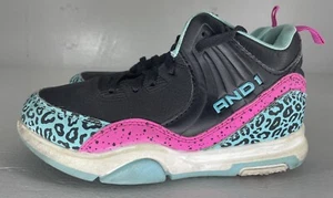 AND1 Fierce Kids Girl Athletic Basketball Sneakers Size 2 White Yellow Pink - Picture 1 of 16