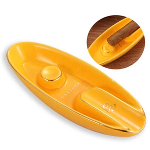 Galiner Yellow Ceramic Cigar Ashtray 1 Rest Holder Cigarette Holder Ash Slot - Picture 1 of 8