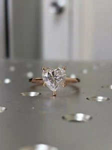 Valentine Gift 2.5CT Heart Genuine Moissanite Ring 14k Rose Gold Plated Silver - Picture 1 of 10