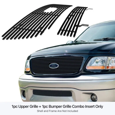 Para Ford F-150 2001-2003 Harley Davidson Negro Billet Parrilla Inserto Combo Foto 1 de 4