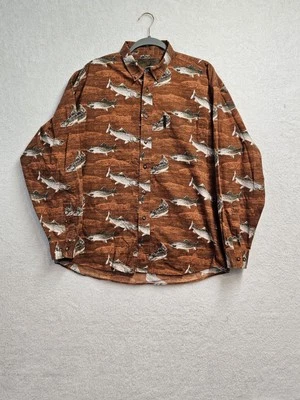 Camisa North River Outfitters Hombre Talla Lg Marrón Trucha AOP Exterior Algodón Foto 1 de 4