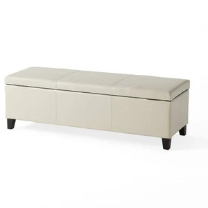 Glouster Ivory Faux Leather Storage Bench - Picture 1 of 11