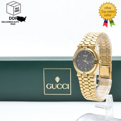 Vintage [MINT w/Box] GUCCI 9200M 32mm Black Dial Gold Quartz Unisex Watch JAPAN - Image 1 of 4