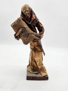 Vintage Mexican folk art paper Mache Old Woman Holding Burlap Sack - Picture 1 of 6