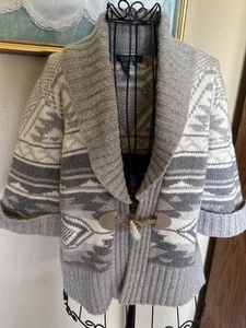 Lauren Ralph Lauren XL Wmns Aztec Tribal cardigan Wool/Angora shawl collar - Picture 1 of 6