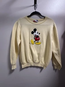 Vintage 80’s Disney By Pilgrim USA Mickey Sweatshirt Womens S Butter Yellow - Picture 1 of 10