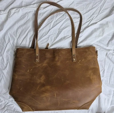 S Zone Distressed Leather Computer Laptop Tote Shoulder Bag Barn Business 18" - Image 1 of 4