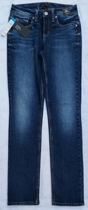 Pantalones de mezclilla elásticos azules oscuros rectos calce curvilíneo SUKI PLATEADOS NUEVOS CON ETIQUETAS TALLA 26x31 - Imagen 1 de 11