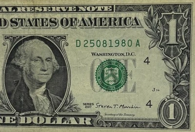 Birthday Note August 25 1980 Fancy Serial Number One Dollar BillD25081980A - Image 1 of 4