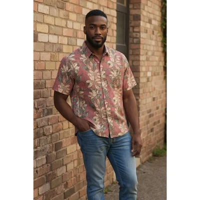 Camisa Hawaiana Reyn Spooner Para Hombre XL Rojo Ladrillo Tela Inversa Foto 1 de 4