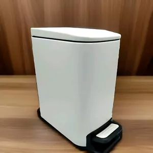 Bathroom Trash Can Slim Stainless 1.6 Gallon 6L Beige & Black Compact Waste Bin - Picture 1 of 12