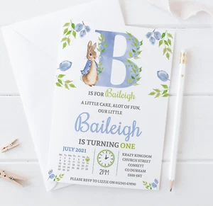 Personalised Peter Rabbit 1st Birthday Invitations • Peter Rabbit Invites • x10 - Picture 1 of 2