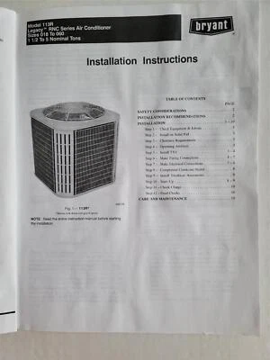 Bryant Central Aire Acondicionado Manual del Propietario Modelo 113R 13 Seer Folleto Solo Foto 1 de 2