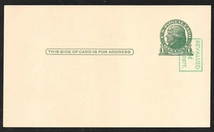 P58? UNITED STATES OF AMERICA 1c cent REVALUED 2c postal card JEFFERSON unposted - Picture 1 of 2