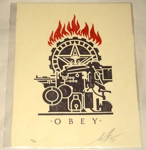 OBEY SHEPARD FAIREY PRINTING PRESS ON FIRE LETTERPRESS PRINT! MINT! S/N! - Picture 1 of 2