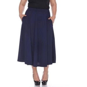 NWT White Mark Plus Size Flared MIDI Skirt Navy Size XL - Picture 1 of 5