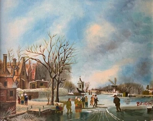 Maravillosa pintura al óleo contemporánea de paisaje continental congelado de invierno original - Imagen 1 de 12