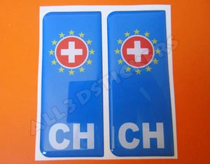 2 x Adesivi Resinati 3D Targa Bandiera Svizzera per Auto o Moto - Picture 1 of 1