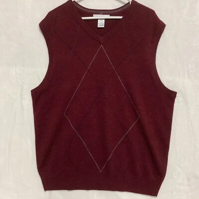 Geoffrey Beene Sweater Vest V-Neck Argyle Soft Acrylic Men's Size XL Maroon Red - Image 1 of 4