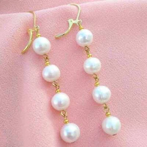 Natural white South sea round pearl 14K gold earrings Mother's Day Freshwater - Picture 1 of 4