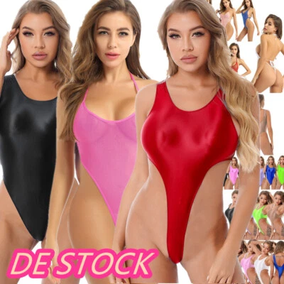 DE~Damen Glossy Body Ärmellose Stringbody High Cut Overall Unterhemden Clubwear - Bild 1 von 4