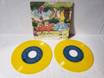 1950s RCA Victor Little Nipper Series Alce In Wonderland amarelo 45 RPM disco - Imagem 1 de 4