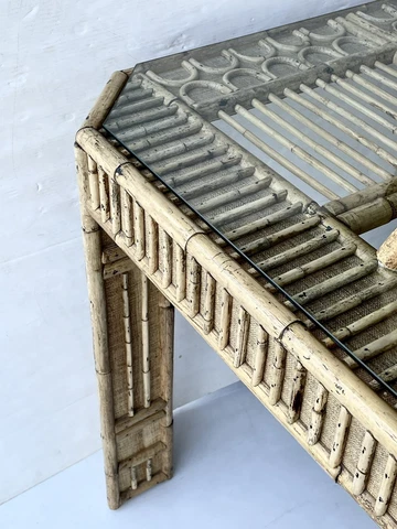 Stunning Large Antique 84” Natural Bamboo Rattan Dining Table Cover
