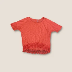Old Navy Lace Trim Short Sleeve Top Coral L 10-12 Regular - Picture 1 of 2