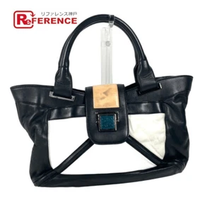 LOEWE Logo Anag Lamb Hand Bag Shoulder Bag Tote Bag Leather Black/White - Picture 1 of 19