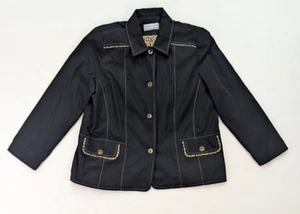 Alfred Dunner Women's Jacket Size 8P Black Lightweight Animal Print Trim - Picture 1 of 14