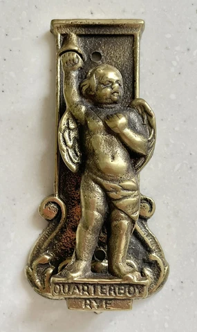 Vtg QUARTERBOY RYE Cast Brass Cherub Door Knocker Cover