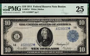 FR-907A* 1914 $10 FRN BOSTON A528907* P.M.G #25 - Picture 1 of 3