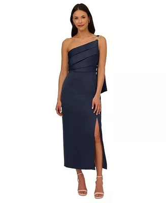 Nuevo Vestido Maxi Adrianna Papell Para Mujer Talla 4 Azul Marino Satinado Un Hombro Foto 1 de 4