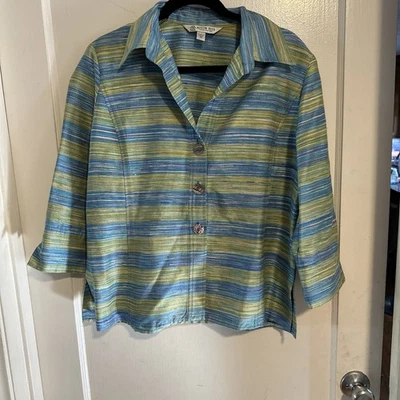 Austin Reed Classic Women Suit Jacket SZ 12 100% Silk Blue Green Button EUC - Image 1 of 4