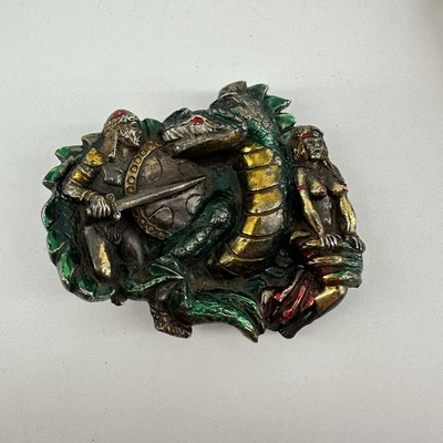 Vintage Belt Buckle Dragon Slayer Knight Nude Woman 1984 Serial #H1421 GABC USA - Image 1 of 4