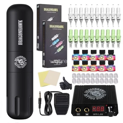 Dragonhawk Tattoo Komplett Sets Tätowiermaschinen Power Supply Cartridges Nadeln
