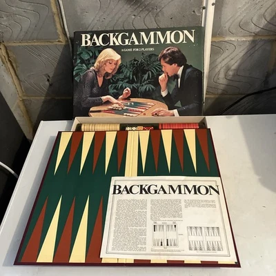 Vintage Backgammon Set Board game  Wooden Counters Board Big Dice Complete - Image 1 of 4