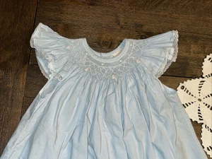 Baby Sen Blue Smocked Bishop Flutter Slleve Dress 6 Months - Picture 1 of 9