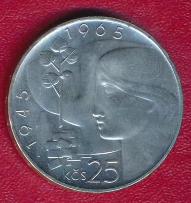 CZECHOSLVAKIA 1965 25 KORUN SILVER COIN **CHOICE UNCIRCULATED** FREE SHIPPING!! - Image 1 of 2