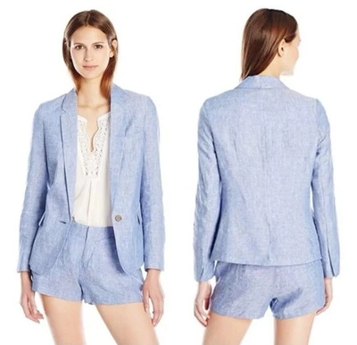 Joie Pernilla 100% LINEN Chambray Blazer One Button Jacket Size 2 Lining Cotton - Image 1 of 4