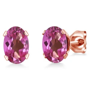 1.60 Ct Oval 7x5mm Pink Mystic Topaz Brass Rose Gold Plated Brass Stud Earrings - Picture 1 of 2