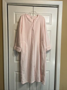 NWT Miss Elaine Fleece Long Robe HouseCoat Peach Embroidered Pocket Size L Large - Picture 1 of 12