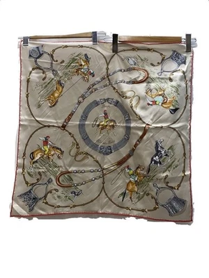 Bufanda de seda HERMES Carre 70 Pampa Horse Jockey beige rojo con caja de etiquetas usada. Foto 1 de 4