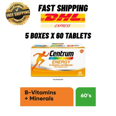 5 X 60's New Centrum Energy B-Vitamins and Minerals + Vitamin C&E - DHL EXPRESS - Image 1 of 3