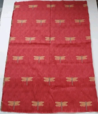 1 Yd Fabric Remnant Orange Embroidered Gold/Gr Dragonflies Jacquard Tapestry 55w - Image 1 of 3