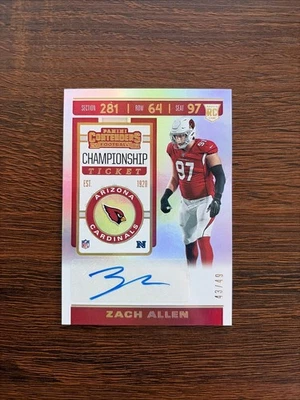 2019 Contenders - ZACH ALLEN - Championship Ticket /49 - RC Auto - Broncos - Image 1 of 2