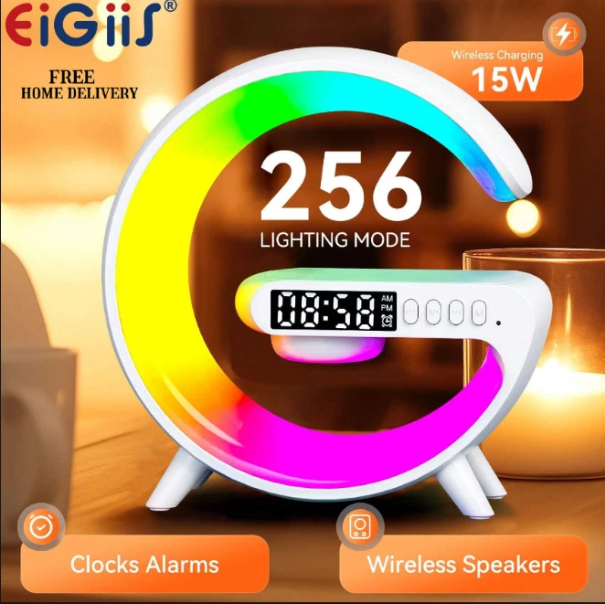 Smart LED Lamp G Bluetooth Speaker Wireless Charger RGB -Alarm Clock lamp Gift