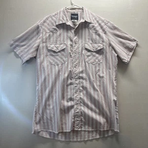 Wrangler Pearl Snap Shirt Men Size L Pink Stripe Short Sleeve Western Vintage - Picture 1 of 12